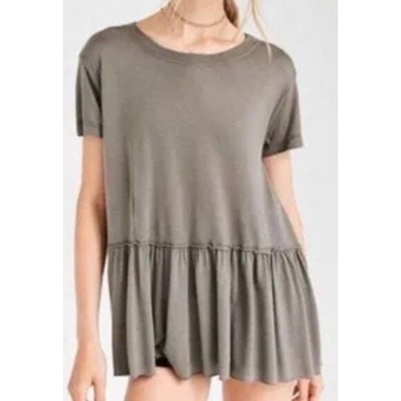 Truly Madly Deeply Womens Peplum Babydoll Top Size S Taupe Millennial Chic 2010s - Picture 10 of 11